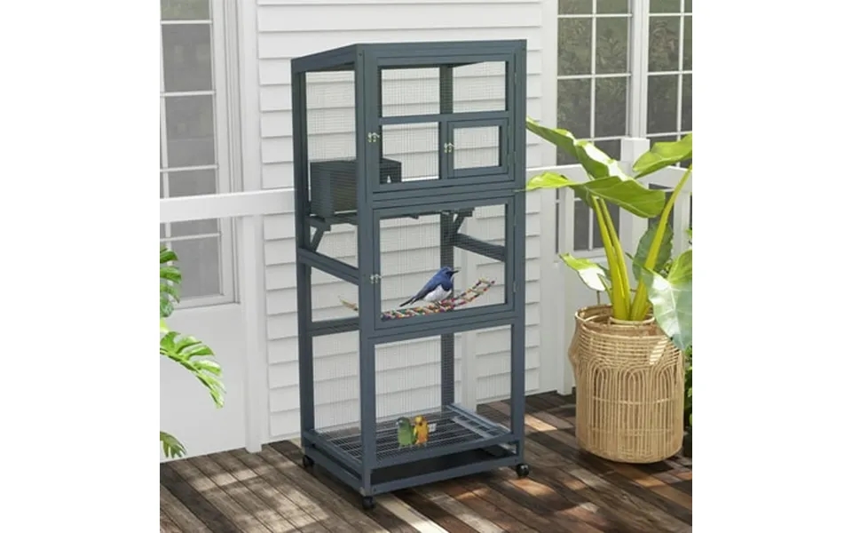 Pefilos 68 Outdoor Bird Aviaries Large Bird Cage With Universal Wheels Wood Indoor Bird Habitats For Poultry House And S