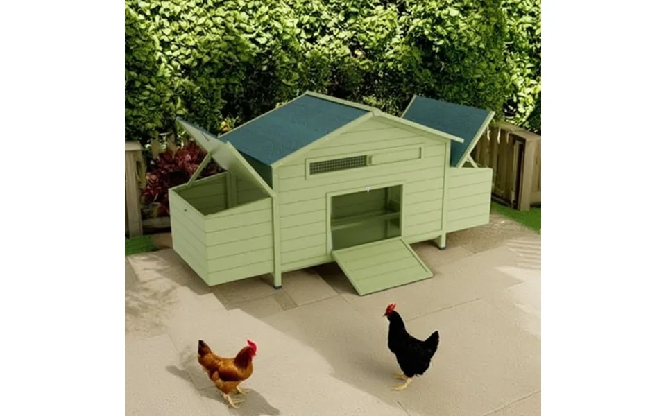 Pefilos 69 Wooden Chicken Coop Outdoor & Waterproof Guinea Pig Hutch With Egg Carton And Pull-out Drawer Green