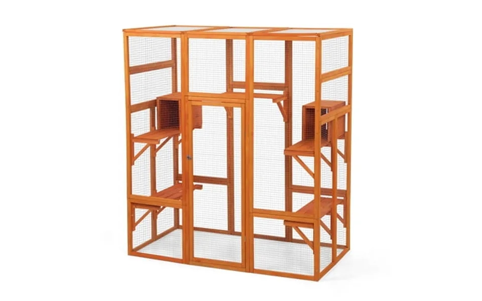 Pefilos 70 Cat House Outdoor Catio Kitty Enclosure Wooden Cat Cage Condo Indoor Playpen With Platforms & Small House Ora