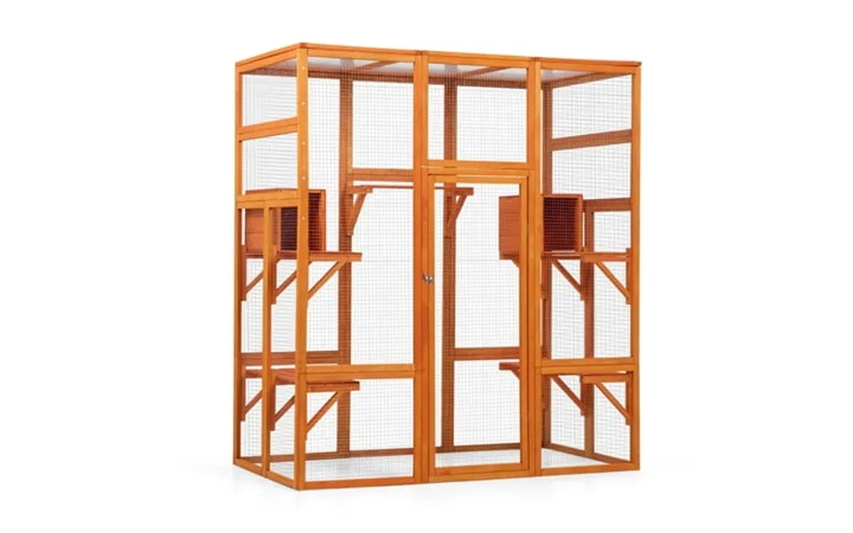 Pefilos 70 Outdoor Cat Enclosures Cat House Cat Shelter Large Cat Cages Wooden Animal Cage With Doors Lounge Platforms A