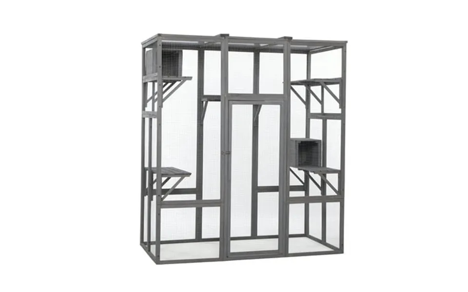 Pefilos 70 Outdoor Cat House Large Cat Shelter Enclosures Wood Animal Cage With 6 Platforms Gray