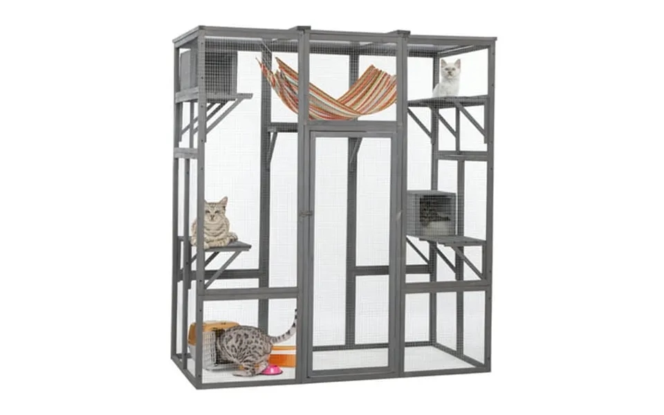 Pefilos 70 Outdoor Cat Houses Large Wood Cat Enclosure With 6 Platforms For Multiple Cats Cat Shelter Cage Gray