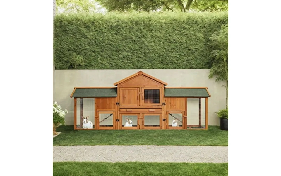 Pefilos 79 Large Rabbit Hutches For Outdoor Bunny Cage With 2 Runs & Tray 2-tier Wooden Hen House With Asphalt Roof For