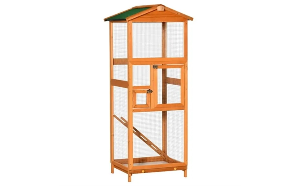 Pefilos Outdoor Bird Aviary 65 Wooden Birdcage With Pull Out Tray 2 Doors Ideal For Small Birds Finches Orange