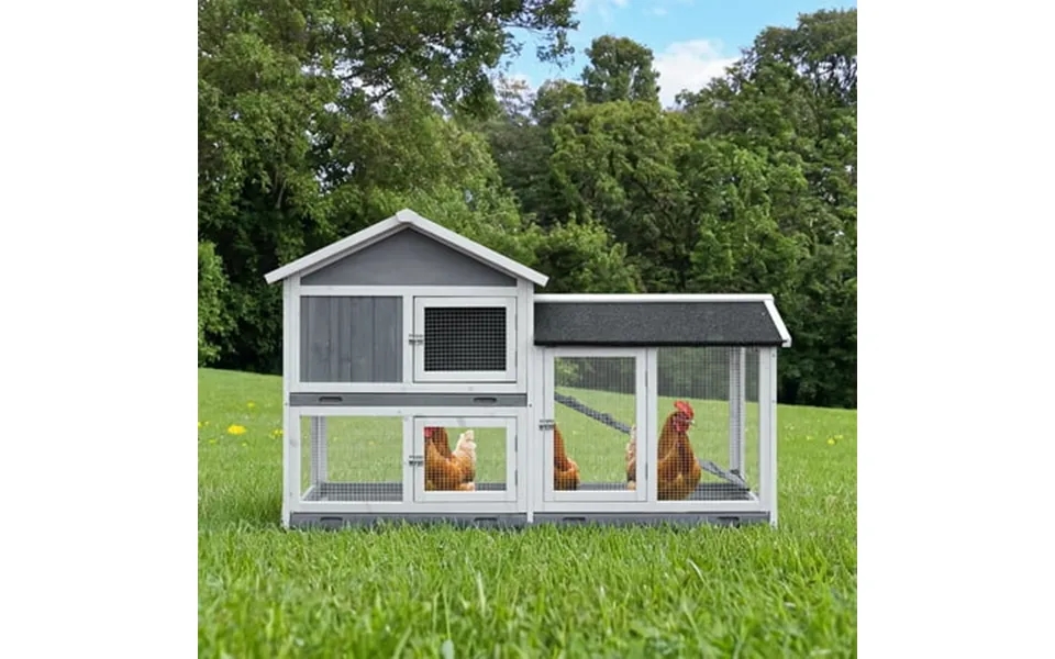 Pefilos Wood 61 Rabbit Hutch For Small To Medium Animals Guinea Pig Coop Pet Cage With Ramp And Tray Gray