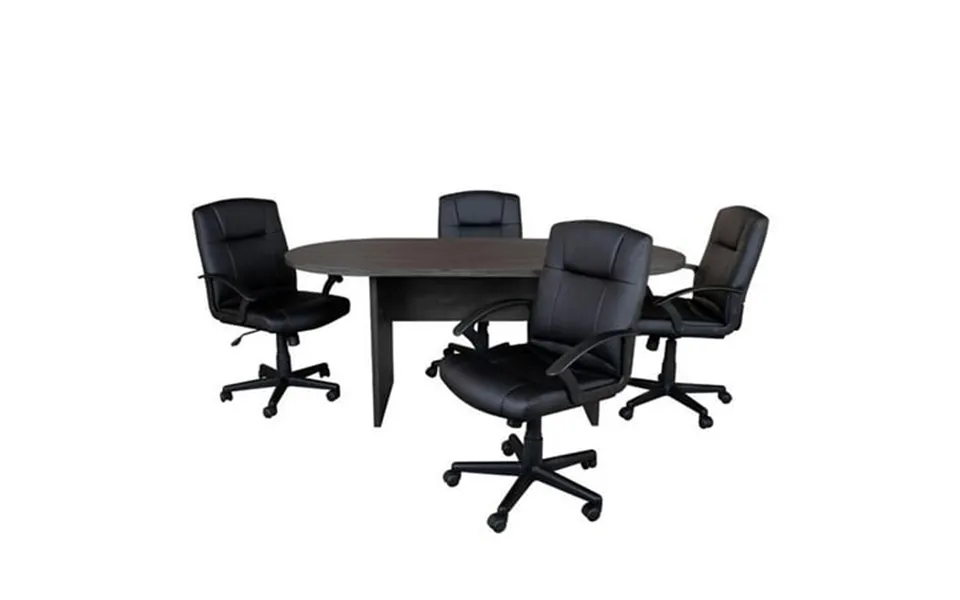 Pemberly Row 5 Piece Wooden Oval Conference Table Set In Gray And Black
