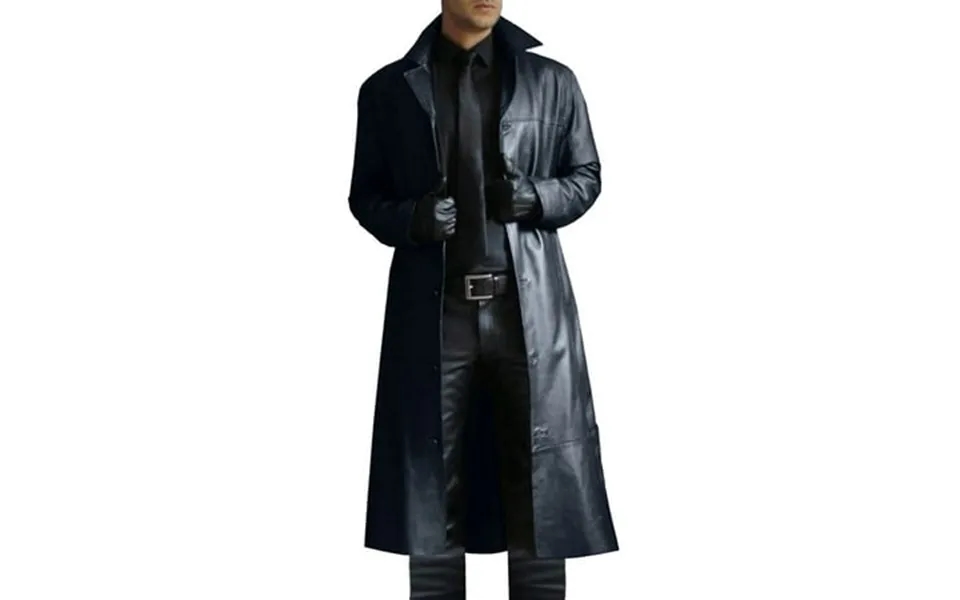 Penkiiy Lapel Solid Color Slim Leather Long Leather Jacket Men S Windbreaker Jacket Windbreakers Pu Black On Clearance