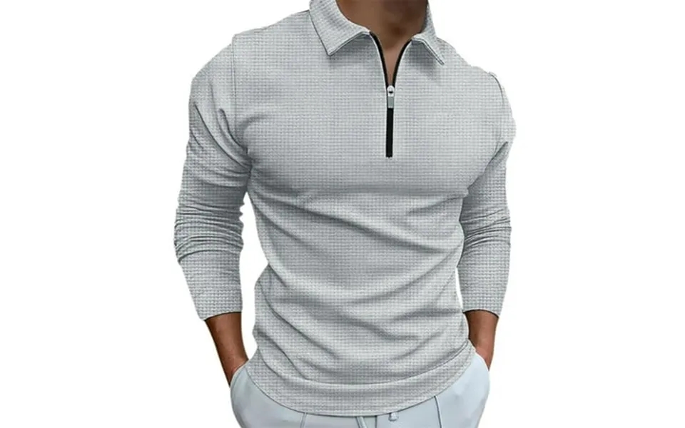 Penkiiy Long Sleeve Shirts For Men Men Casual Solid Turndown Pullover Zipper Autumn And Winter Blouse Gray Shirts