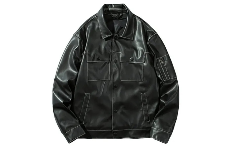 Penkiiy Men S Leather Jacket Fashion Stand Collar Punk Motorcycle Washed Leather Long Sleeve Hoodless Casual Outwear & J