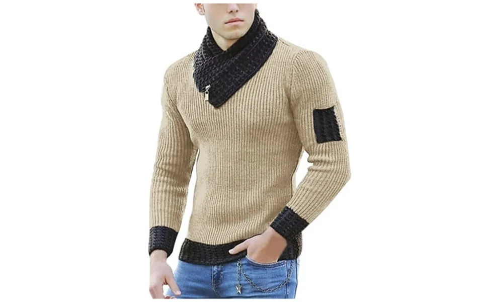Penkiiy Sweaters For Men Fashion Men Casual Button Long Sleeve Casual Solid Turtleneck Sweater Blouse Khaki Sweaters