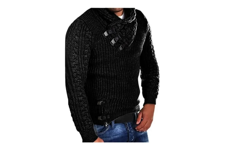 Penkiiy Sweaters For Men Men S Winter Leisure High Neck Long Sleeve Solid Sweater Black Sweaters