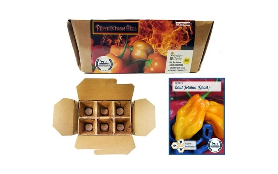 Peppers From Hell Seed Starter Kit - Includes Non-gmo Heirloom Ghost Pepper Seeds And 6-pack Coconut Coir Grow Kit By Su