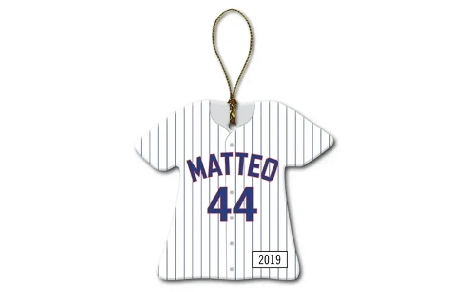 Personalized Baseball Jersey Christmas Tree Ornament Blue Red Pinstripes