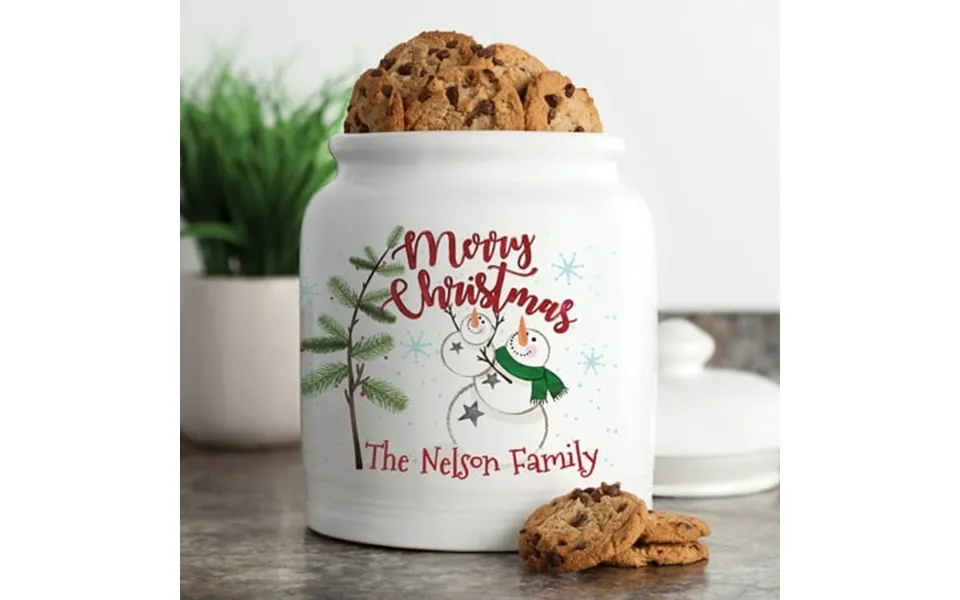 Personalized Merry Christmas Snowman Family Cookie Jar