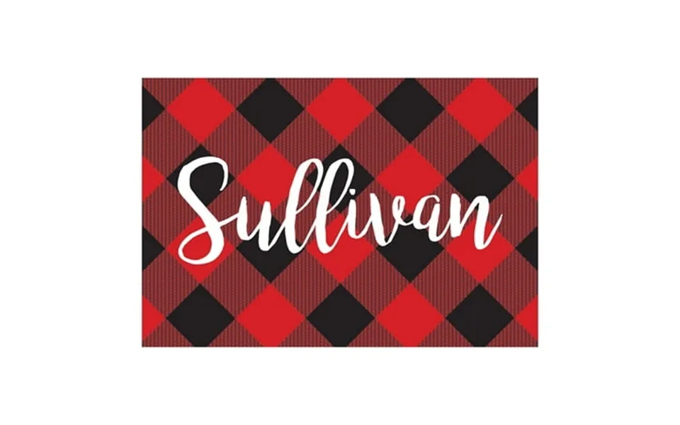 Personalized Planet 27x18 Holiday Plaid Doormat With Custom Name Printed On Red And Black Rectangular 1 4 Thick Non Slip