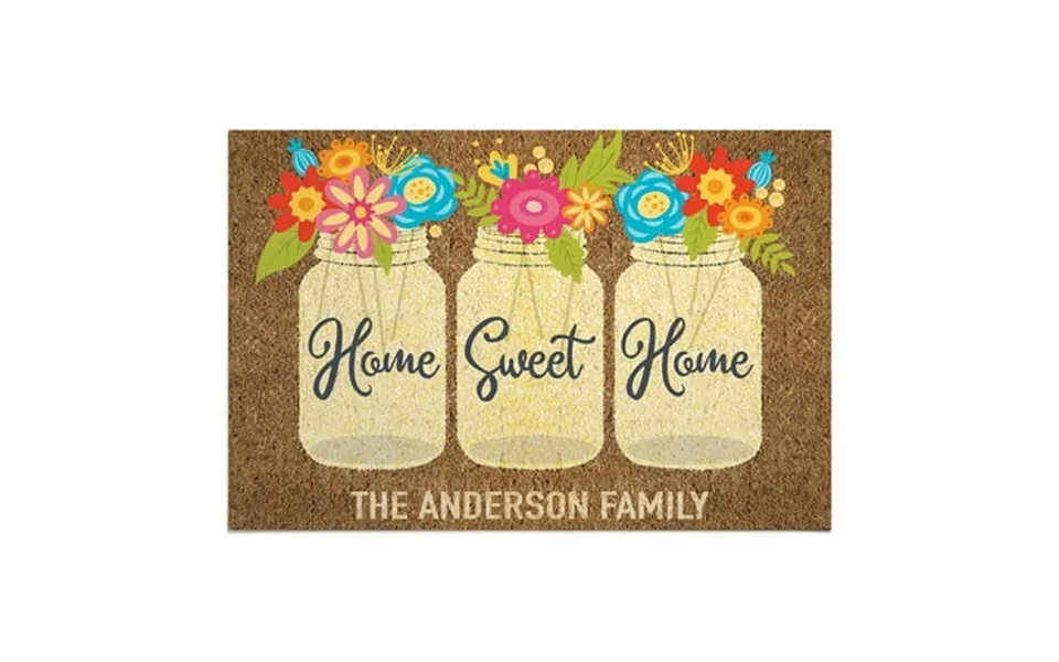 Personalized Planet 27x18 Home Sweet Home Mason Jars With Spring Flowers Doormat With Custom Family Name Printed On Brow