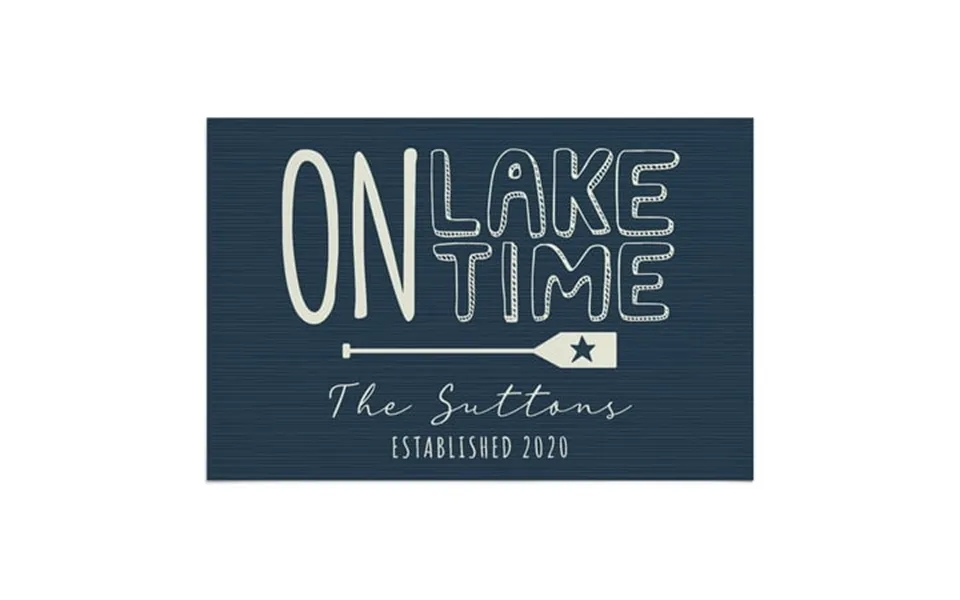 Personalized Planet 27x18 On Lake Time Doormat With Custom Personalization Printed On Blue Rectangular 1 4 Thick Non Sli