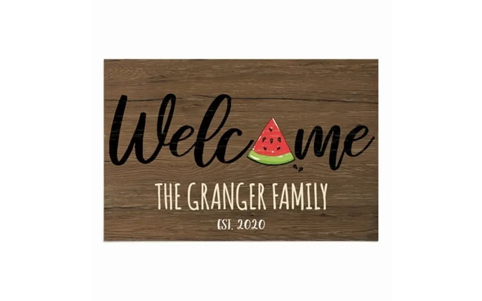 Personalized Planet 27x18 Watermelon Welcome Doormat With Custom Personalization Printed On Brown Rectangular 1 4 Thick