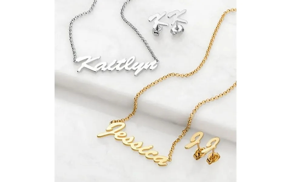 Personalized Planet Hollywood Script Name Necklace And Initial Earring Set Women S