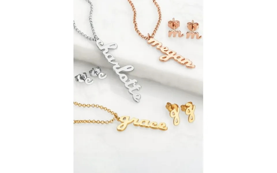 Personalized Planet Lowercase Script Name Necklace And Initial Earring Set Women S