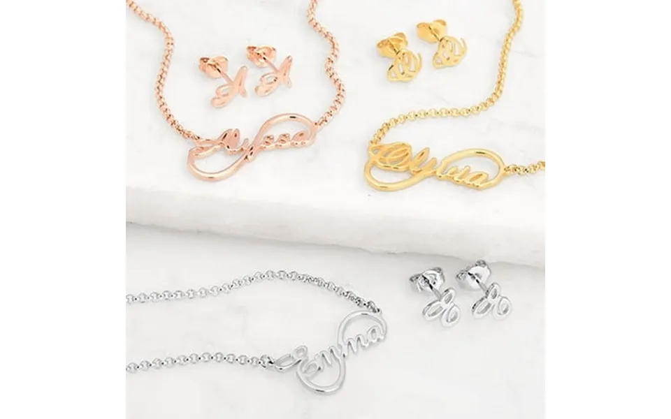 Personalized Planet Script Name Infinity Necklace And Initial Earring Set Women S