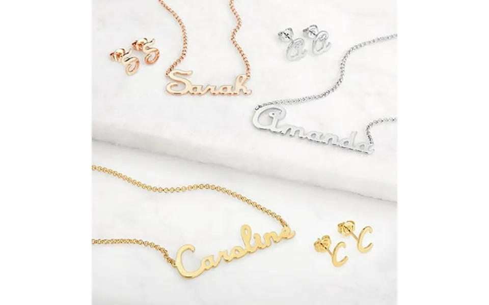 Personalized Planet Script Name Necklace And Initial Earring Set Women S