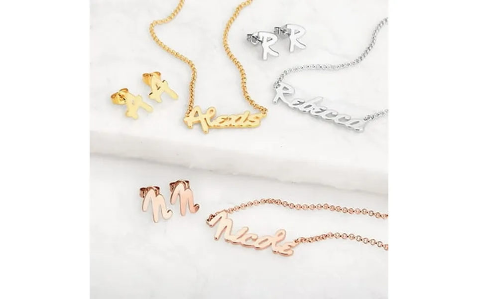 Personalized Planet Sterling Silver Bold Script Name Necklace And Initial Earring Set Women S