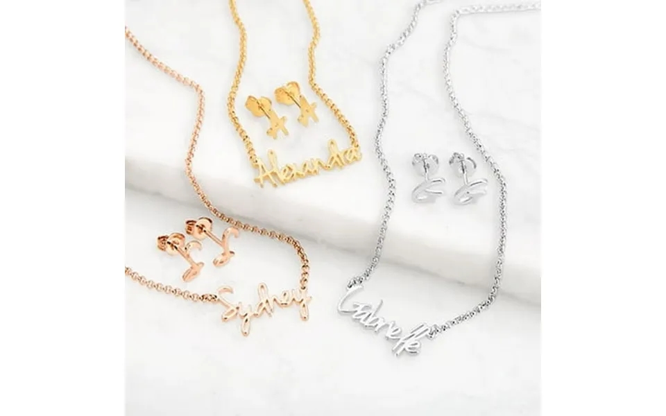 Personalized Planet Sterling Silver Petite Script Name Necklace And Initial Earring Set Women S