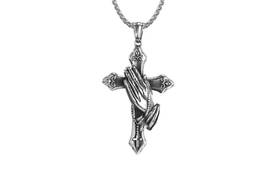 Personalized Stainless Steel Praying Hand Necklace With Cross Charm - Stylish Daily Accessory For Faithful Individuals