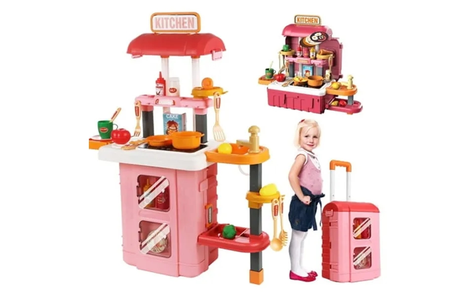 Petbank 49pcs Realistic Kids Kitchen Playset 3 In 1 Kitchen Pretend Play Toys With Sound & Light Cooking Stove With Stea