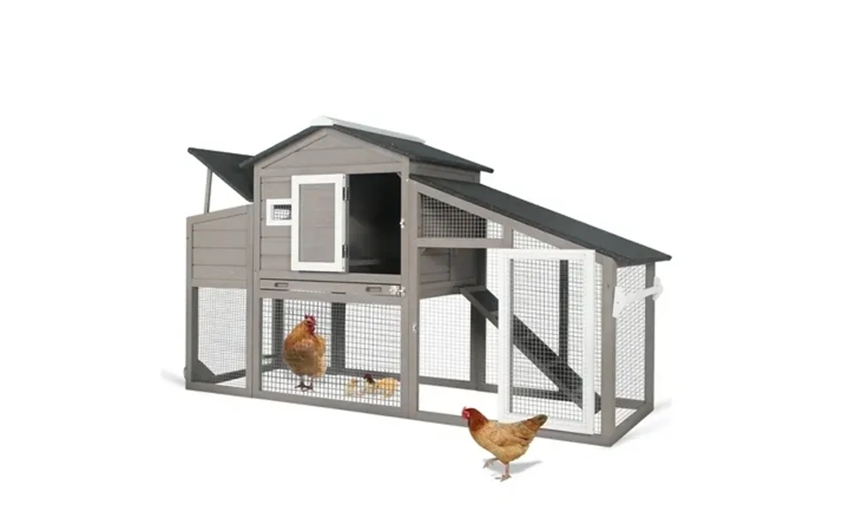 Petscosset Chicken Coop With Run Large Wooden Chicken Tractor With Wheels Waterproof Outdoor Hen House Poultry Cage Gray