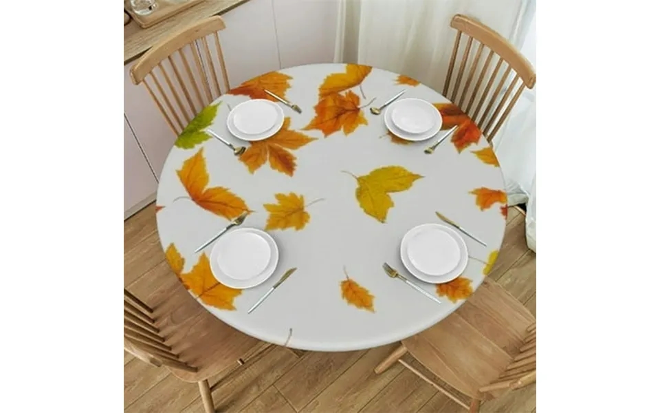 Phyhoo Autumn Maple Leaves Elastic Round Tablecloth Fall Plants Nature Scenery Thanksgiving Fitted Tablecloths For Round