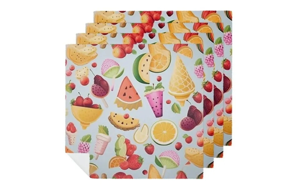 Phyhoo Fruits And Ices Cocktail Beverage Cloth Napkins Ice Cream Pop & Fruit Dessert Napkin For Tropical Summer Spring B