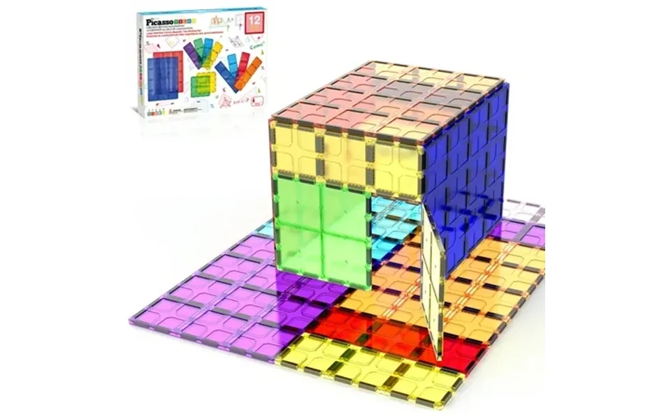 Picassotiles Large Magnetic Tiles Building Blocks For Kids - 12pcs Stem Construction Educational Toy