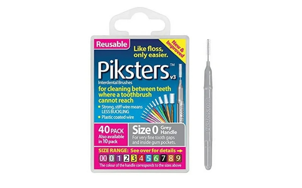 Piksters 40 Pack Interdental Brushes Size 0 Gray Reausable For Cleaning Between Teeth