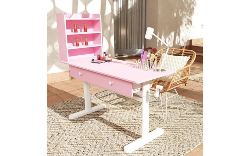 Pink Manicure Table Nail Station Height Adjustable Salon Beauty Furniture With Drawer Shelves