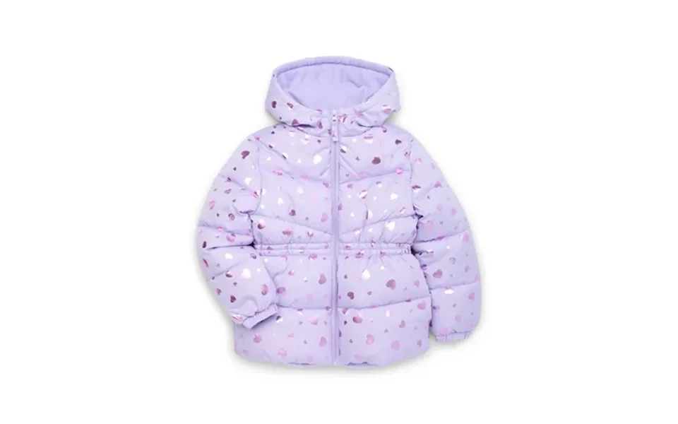 Pink Platinum Girls Heart Foil Printed Hooded Puffer Jacket With Fleece Lining Sizes 4-16