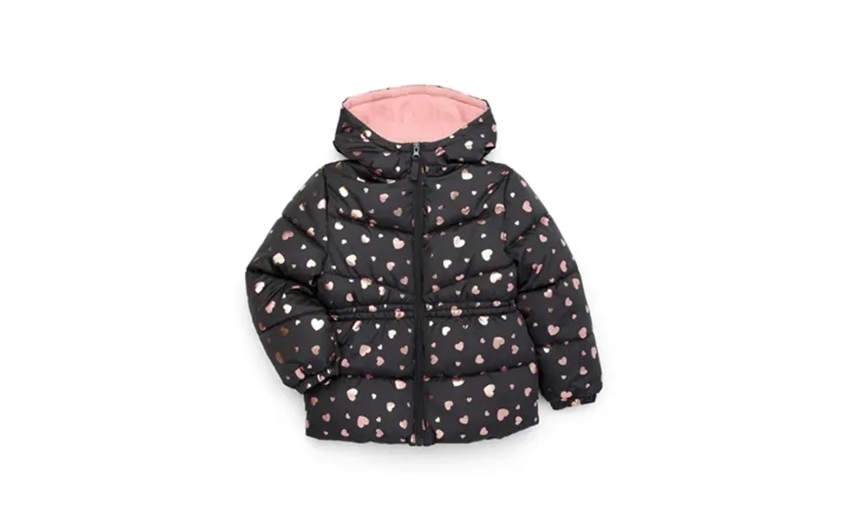 Pink Platinum Girls Heart Foil Printed Hooded Puffer Jacket With Fleece Lining Sizes 4-16