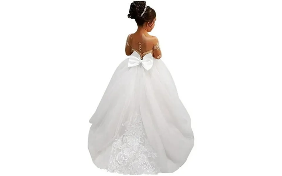 Pinqi Party Baby Girls Dress Baby Girl Long Sleeve Tulle Princess Dress Flower Child Wedding Dress Train Lace Dress For