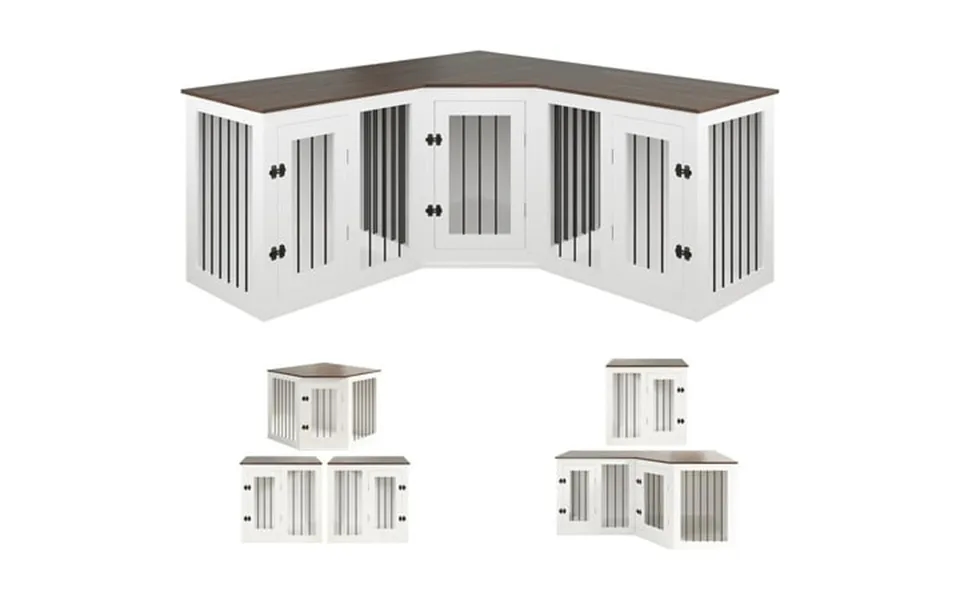 Pipleo 113 Large Dog Crate Furniture For 3 Dogs - Corner Wooden Indoor Kennel With Removable Divider & 3-way Setup
