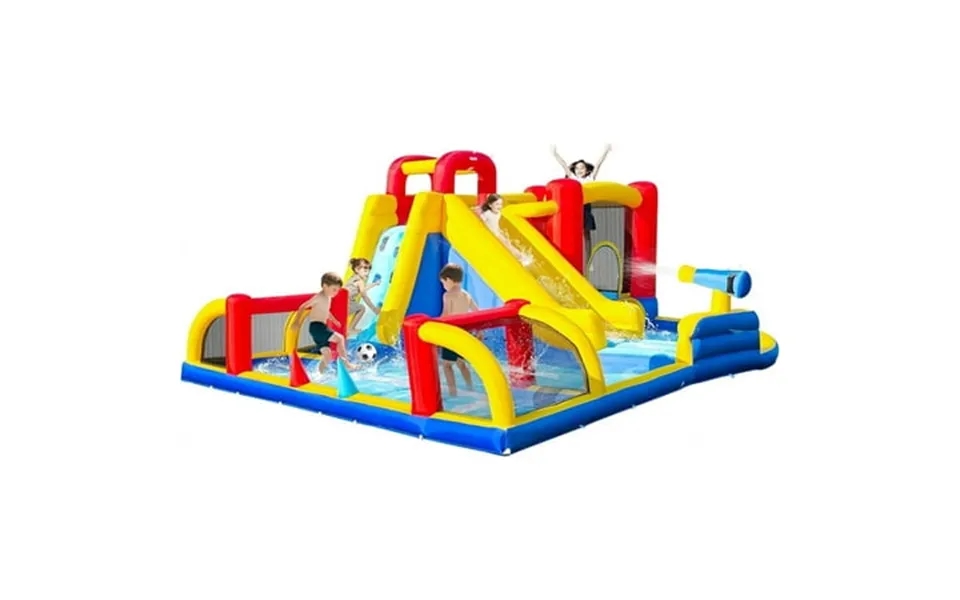 Pipleo Inflatable Water Slide Park With Soccer Zone Long Slide & Splash Pool 8-in-1 Backyard Bounce House For Kids 550w