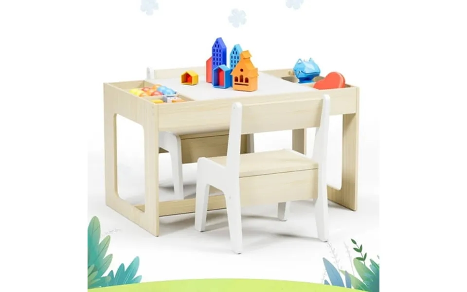 Pirecart 3 Piece Kids Table And 2 Chairs Wooden Activity Table With Blackboard For Arts & Crafts Yellow
