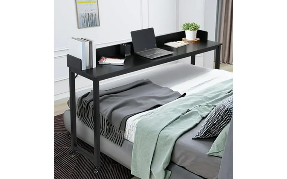 Pirecart 70.8 Overbed Table With Wheels Mobile Standing Workstation Laptop Cart For Queen Full Size Bed Black