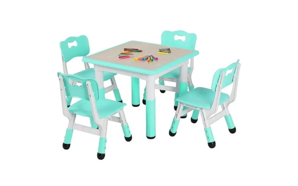 Pirecart Kids Table & 4 Chairs Set Height Adjustable Children Activity Table Set For Ages 2-10 Green