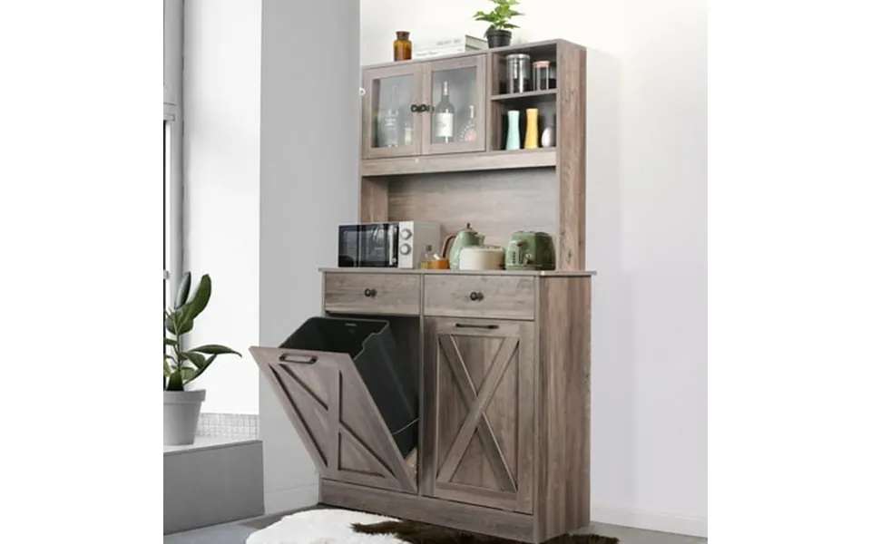 Pirecart Kitchen Double Trash Cabinet Freestanding Tilt Out Garbage Can Storage Cabinet With Shelves For Laundry Kitchen