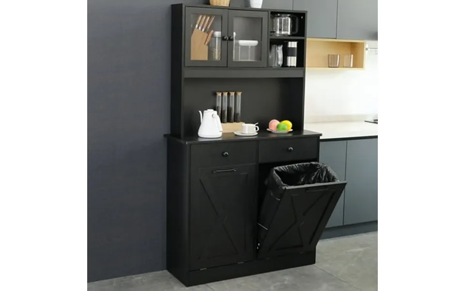 Pirecart Kitchen Trash Cabinet 20 Gallon Double Tilt Out Hidden Garbage Holder With Drawers Black