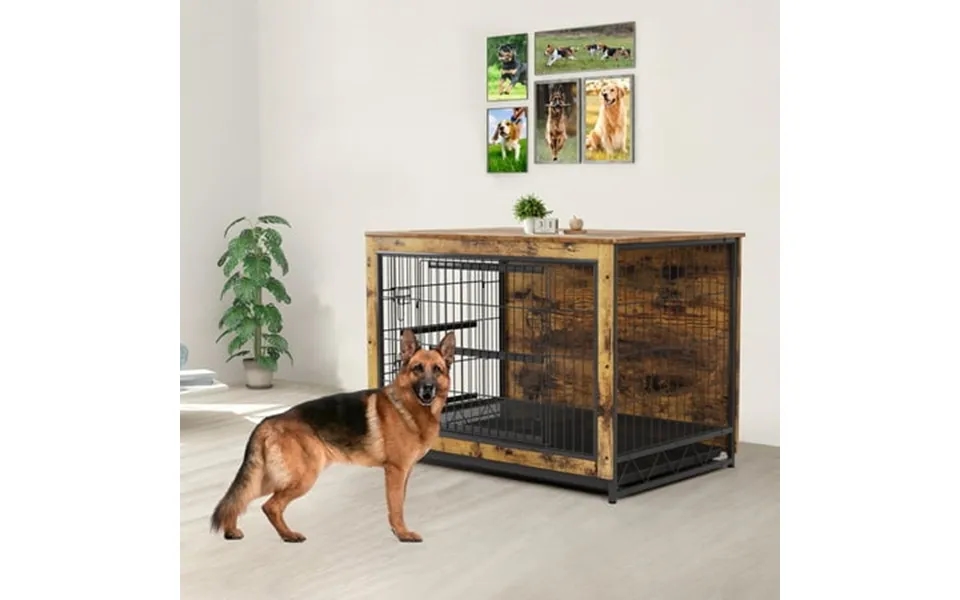 Pirecart Large Dog Crate Furniture Pet Cage Dog Kennel End Table With Double Door Removable Tray