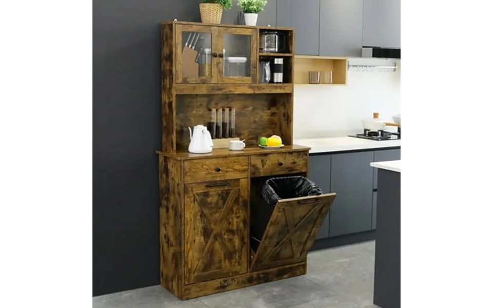 Pirecart Large Double Tilt Out Trash Cabinet 2 X 10 Gal Hidden Garbage Holder W Drawer And Shelves Vintage Wood