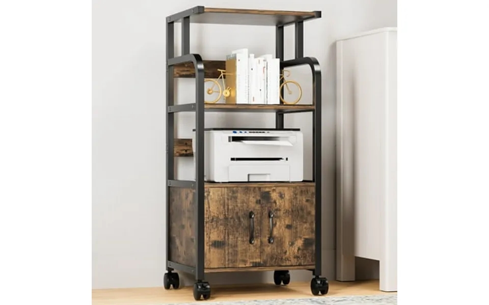 Pirecart Large Mobile Printer Stand 4-tier Storage Shelves With Lockable Casters Wooden File Cabinet & File Organizer Sh