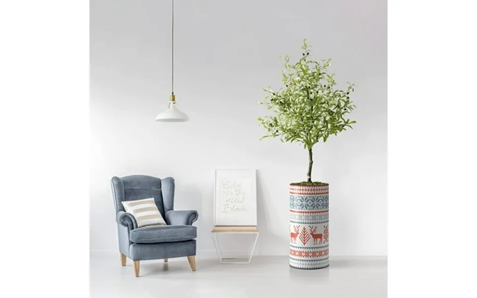 Pixonsign 5ft Artificial Trees Olive Tree With Sweater Style Polygon Patterns & Reindeers Illustration Vase Modern Indoo